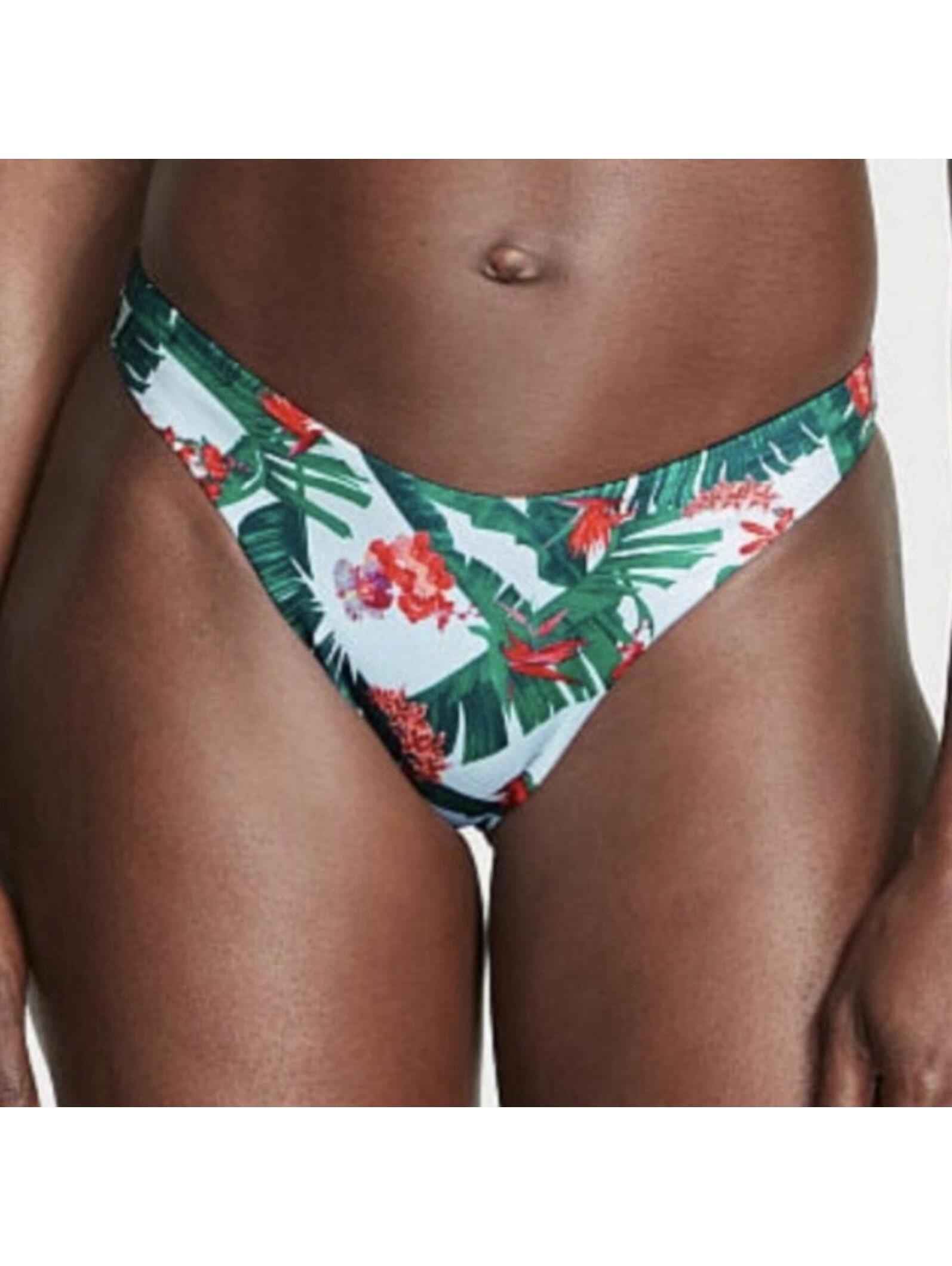 Victoria’s Secret Brazilian Green Floral Tropical Print Bikini Bottom Size Large